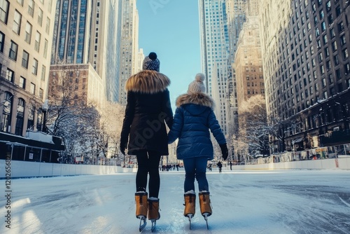 Skating in the winter wonderland of New York City with a friend on a sunny day