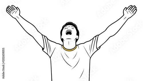 Angry man. Vector illustration of a man screaming with his hands up.