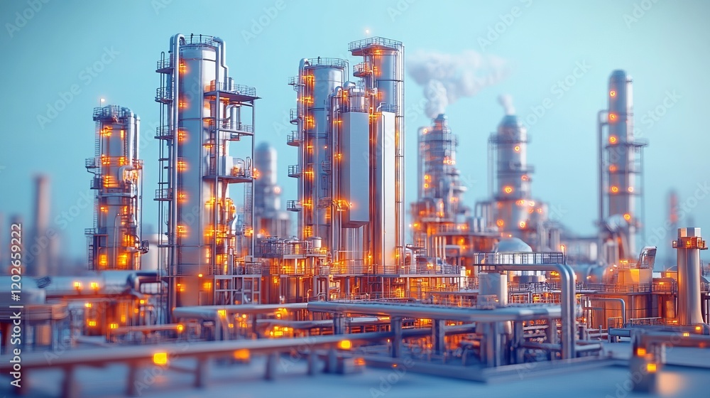 Towering Fuel Processing Plant with Distillation Columns and Pipes Towering Fuel Processing Plant with Distillation Columns and Pipes