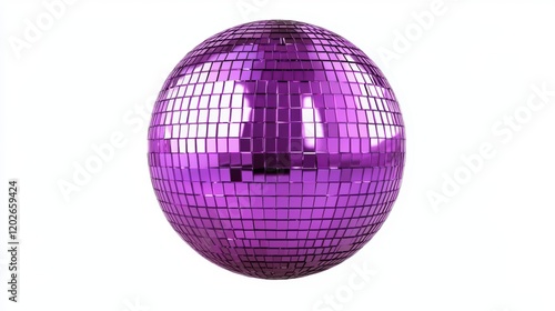 A shiny purple disco ball reflecting light, perfect for parties and dance floors, creating a vibrant and lively atmosphere.
