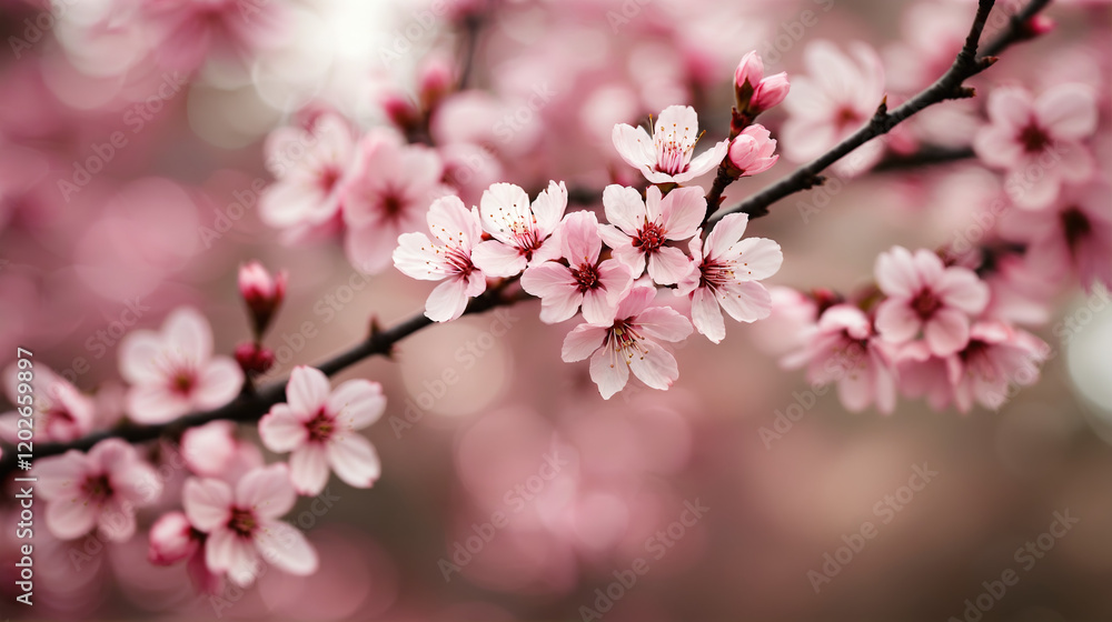 Blurred Background with Cherry Blossom Branches Blurred Background with Cherry Blossom Branches