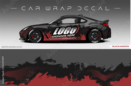 Car Wrap Design. Livery decal car vector with black red colour. Sticker full body car suitable for racing, rally and daily use