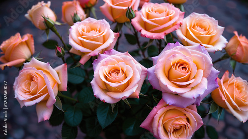 Blurred Background with Roses and Floral Edges