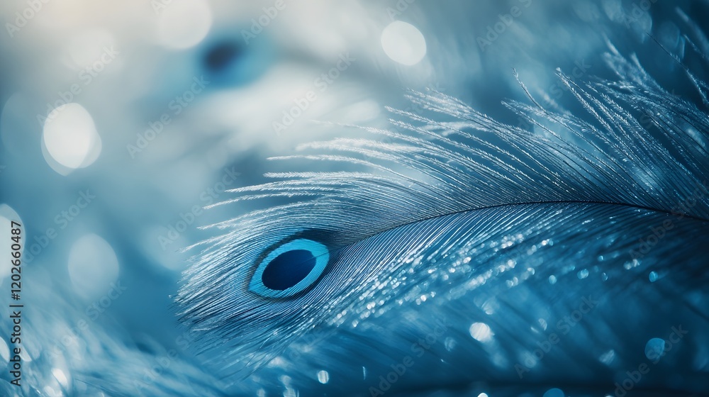 Obraz premium A Single Blue Peacock Feather Displays its Elegant Detail