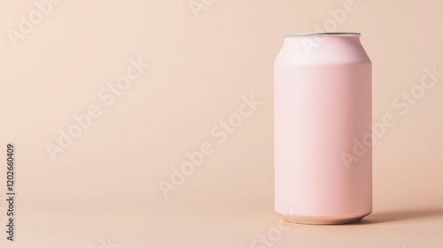 A sleek, pastel pink can stands against a neutral background, showcasing its modern design and minimalistic style as mock-up.