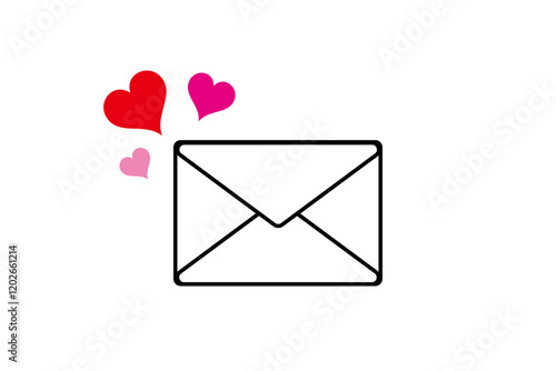 ハート付きメールアイコンイラスト　ラブレター
Heart-shaped email icon illustration material Love letter