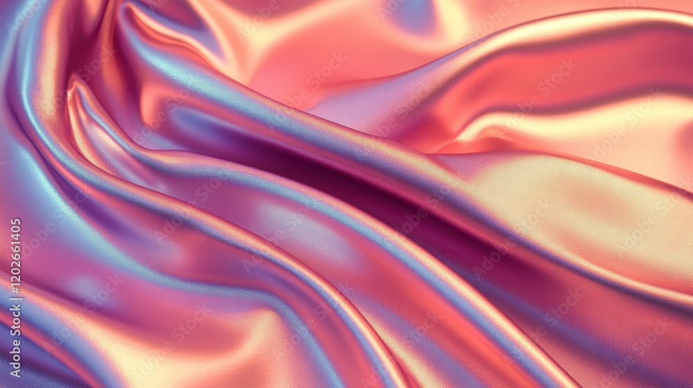 Obraz premium Luxurious iridescent pink and orange silk fabric elegant satin textile smooth waves texture