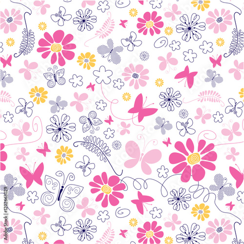 Daisies with butterflies spring flowers pattern