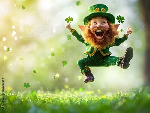 Joyful Leprechaun Leaping: A Whimsical St. Patrick's Day Illustration