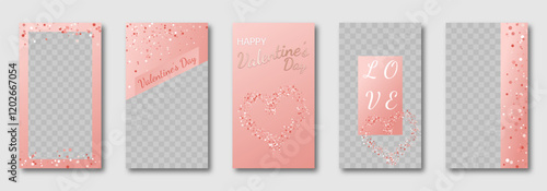 Valentine's Day social media templates design, set of background for banner, flyer, card on the pink backdrop with hearts en roseate tones. vector illustration for poster, frame, stories, story post