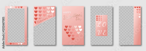 Valentine's Day social media templates design, set of background for banner, flyer, card on the pink backdrop with hearts en roseate tones. vector illustration for poster, frame, stories, story post