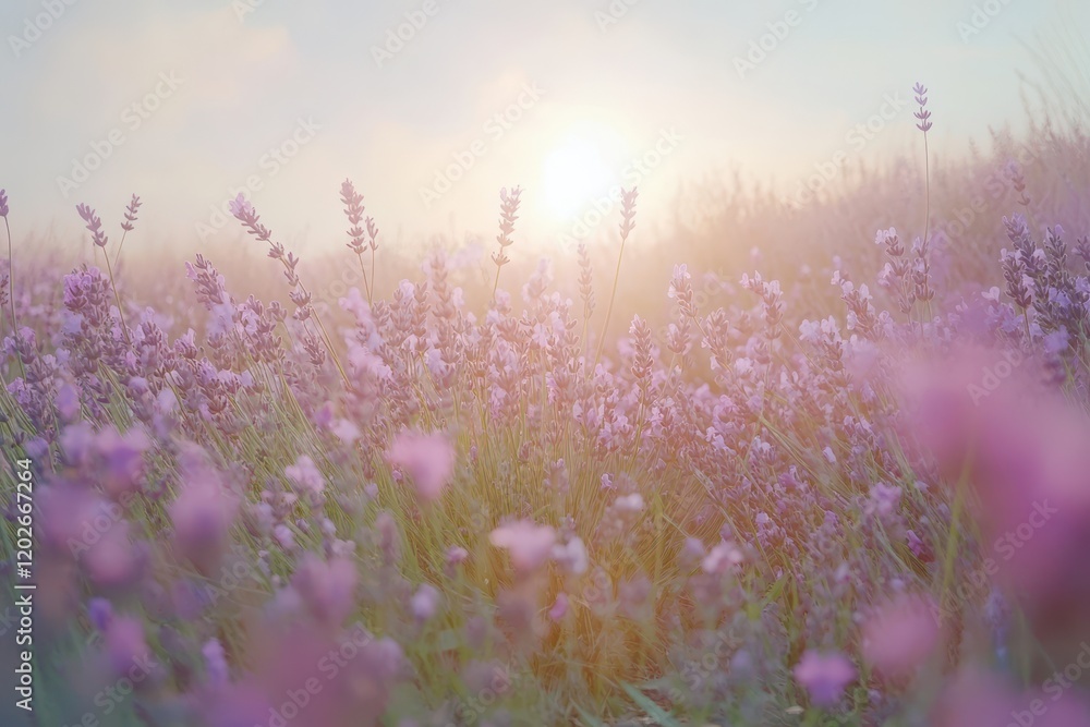 Serene lavender field at sunrise, bathed in soft light. Ideal for calming, peaceful, and nature-themed projects. Serene lavender field at sunrise, bathed in soft light. Ideal for calming, peaceful, and nature-themed projects.