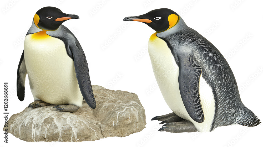 Fototapeta premium Collection of Penguin Figurines on a Rock Surface Generative AI