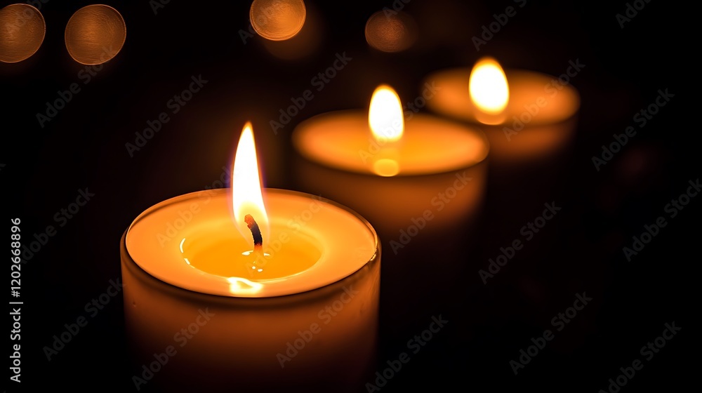 Closeup burning candles on dark background Closeup burning candles on dark background