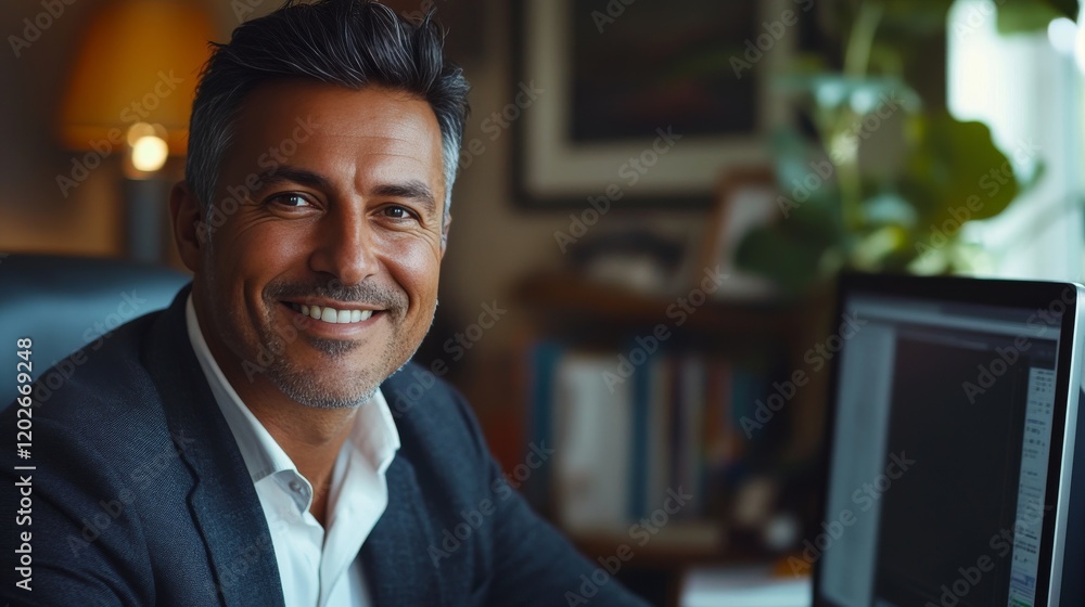Successful Latin Businessman Smiling in His Office Environment Successful Latin Businessman Smiling in His Office Environment
