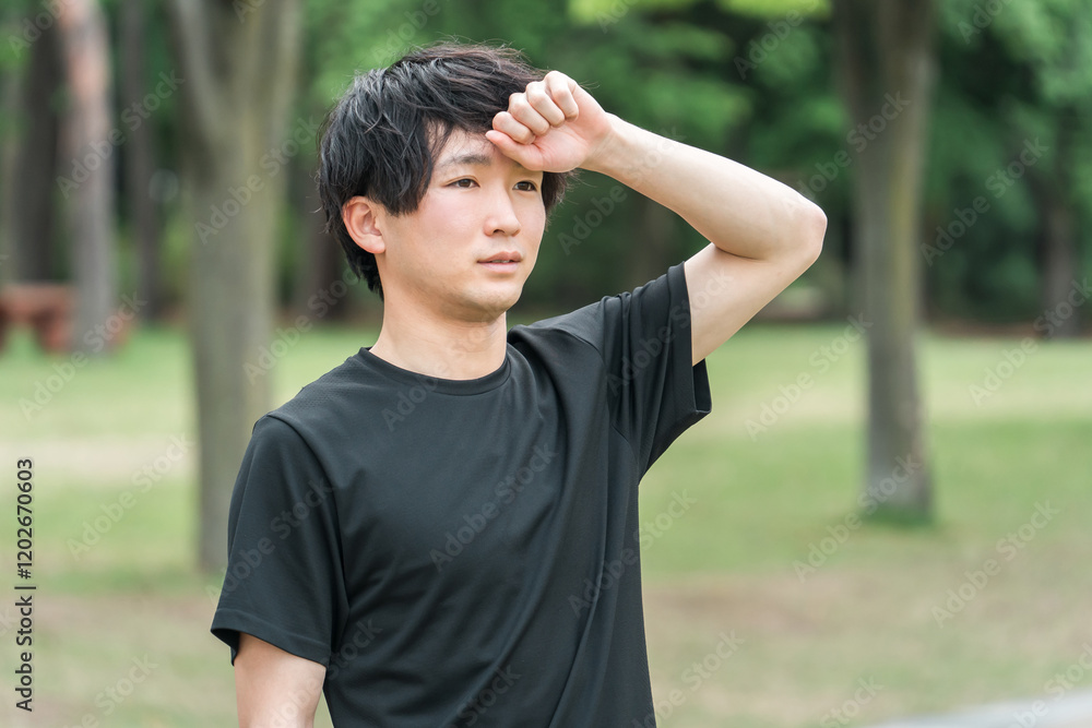ランニング・ウォーキング中に頭痛・偏頭痛で困るスポーツウェアのアジア人男性
ランニング・ウォーキング中に頭痛・偏頭痛で困るスポーツウェアのアジア人男性