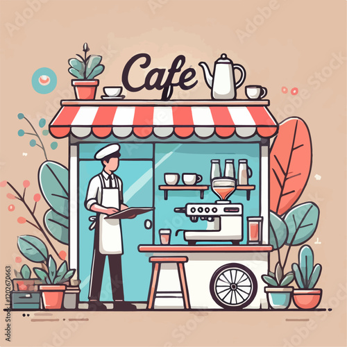 vector illustration of a cafe keeper
