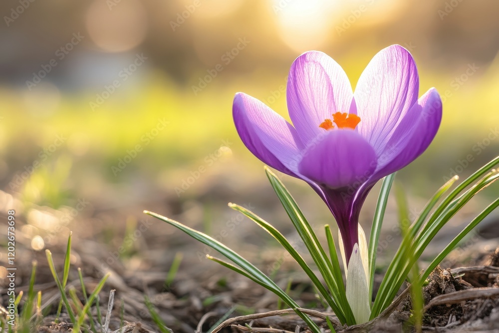 A vibrant purple crocus blooms in sunlight. Perfect for spring themes, nature, or rebirth imagery. A vibrant purple crocus blooms in sunlight. Perfect for spring themes, nature, or rebirth imagery.