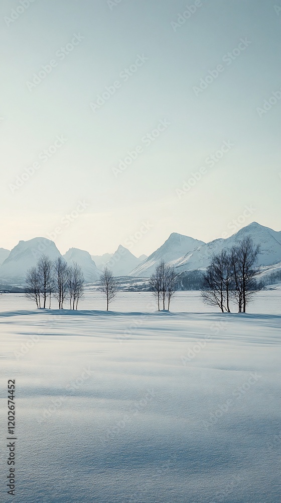 Snowy plains, distant mountains, serene winter landscape. Possible use Stock photo Snowy plains, distant mountains, serene winter landscape. Possible use Stock photo