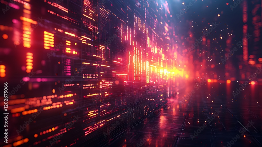 Glowing digital data stream corridor, futuristic background Glowing digital data stream corridor, futuristic background