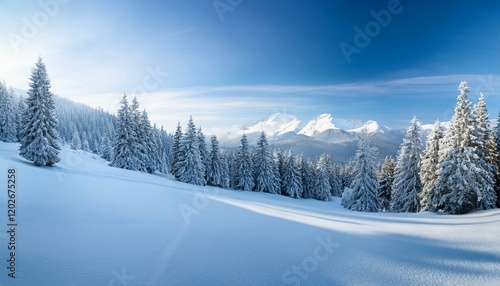 majestic winter landscape snow covered spruce trees in mountain range high resolution photography copy space photo