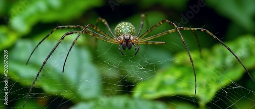 Spider on Web in Lush Foliage photo