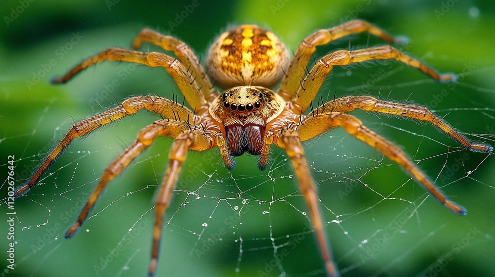 Spider on web in green foliage. Nature photography Spider on web in green foliage. Nature photography