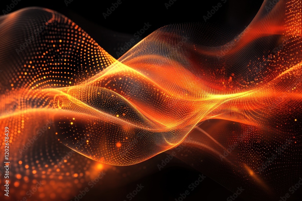 Fototapeta premium Abstract orange wave of particles, glowing brightly. Ideal for tech, energy, or futuristic designs.