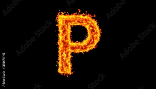 Fiery Letter P: A Flaming Alphabet Design