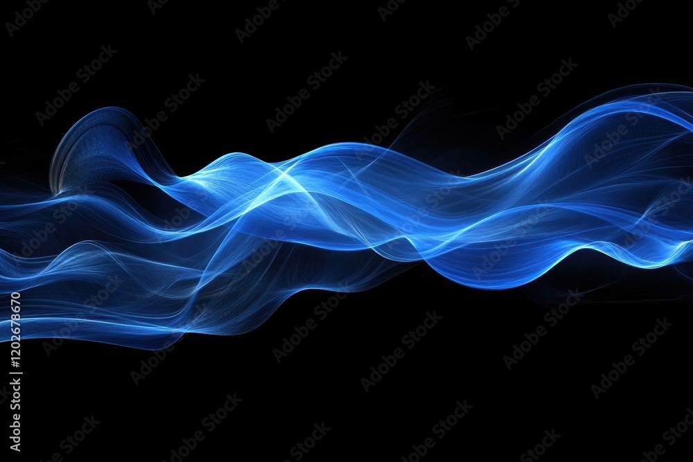 Naklejka premium Abstract blue wave flowing on black. Perfect for backgrounds, websites, or tech designs.
