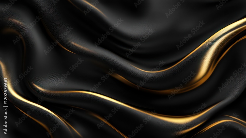 Obraz premium Abstract black and gold flowing fabric texture.