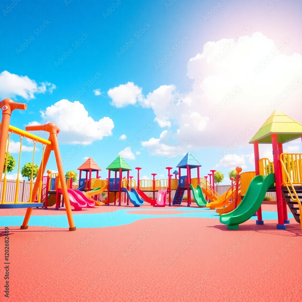 custom made wallpaper toronto digitalAI generative. 3d cartoon illustration, colorful of kids playground outdoor activity for infographic. 135