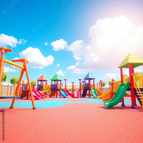 Wallpaper Mural AI generative. 3d cartoon illustration, colorful of kids playground outdoor activity for infographic. 135 Torontodigital.ca