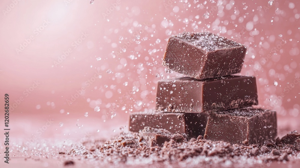 Obraz premium Luxurious chocolate cubes dusted with pink sugar