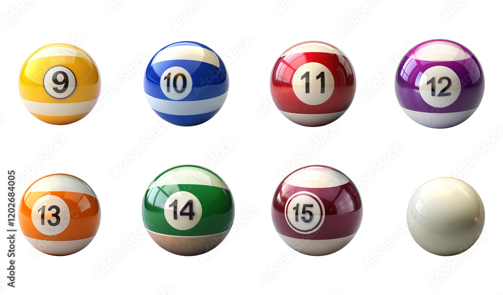 A set of billiard ball featuring the all number prominently displayed A set of billiard ball featuring the all number prominently displayed
