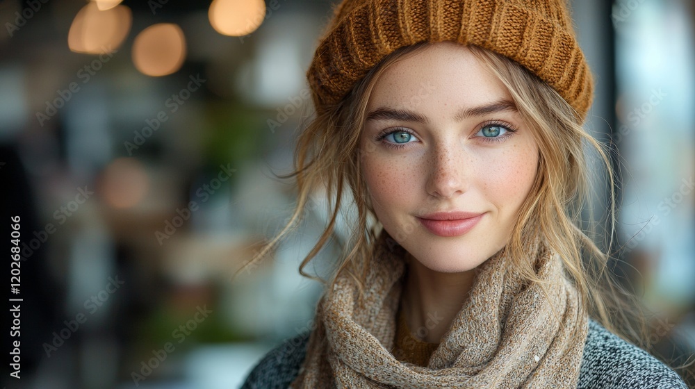Portrait of a smiling woman in cozy winter attire Portrait of a smiling woman in cozy winter attire