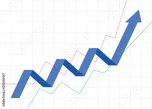 blue business arrow graph going up consistently with grid background represents trading profit business growth economic boom and financial surplus