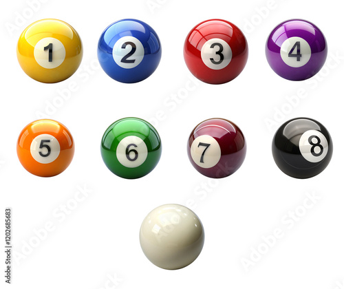 A set of billiard ball featuring the all number prominently displayed