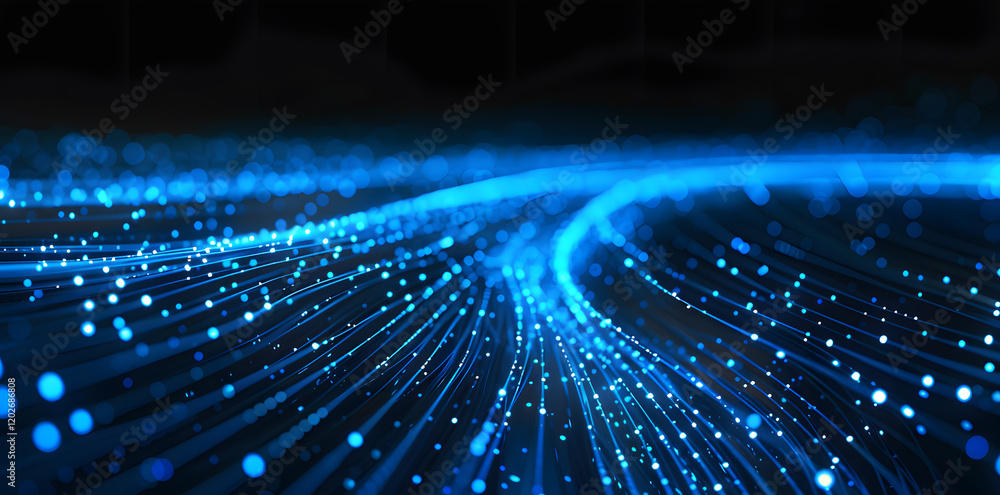 Fototapeta premium Abstract Blue Lines and Glowing Dots