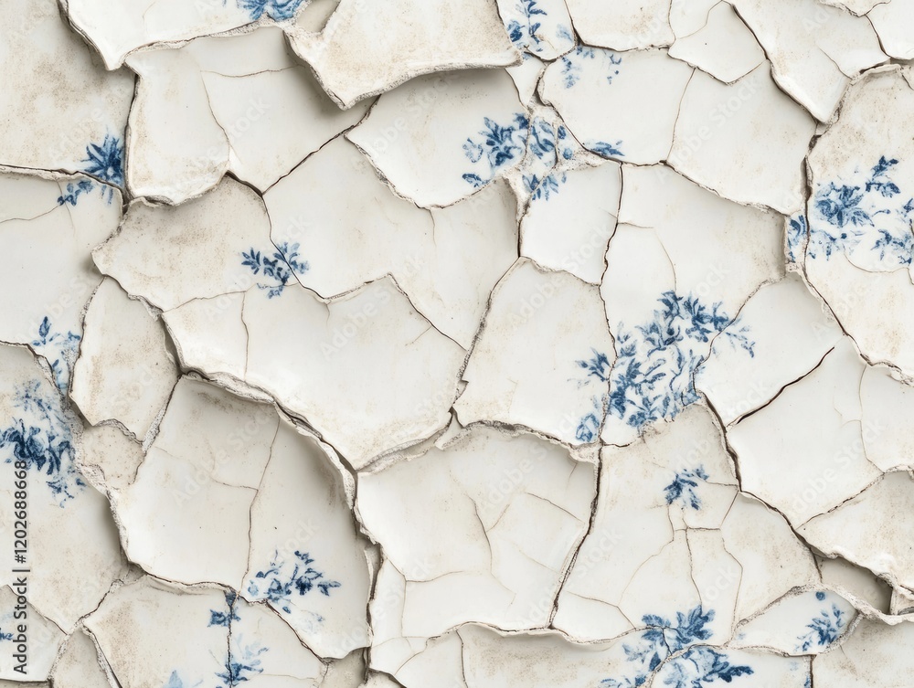 custom made wallpaper toronto digitalCracked porcelain with blue floral pattern