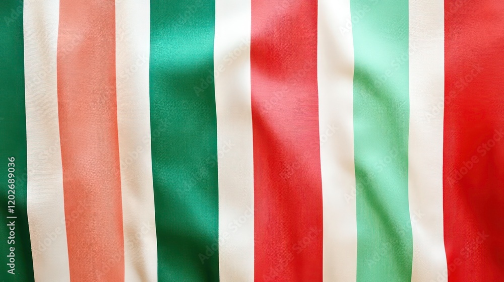 Fototapeta premium Close-up of vibrant multicolored striped fabric with soft folds and wrinkles.