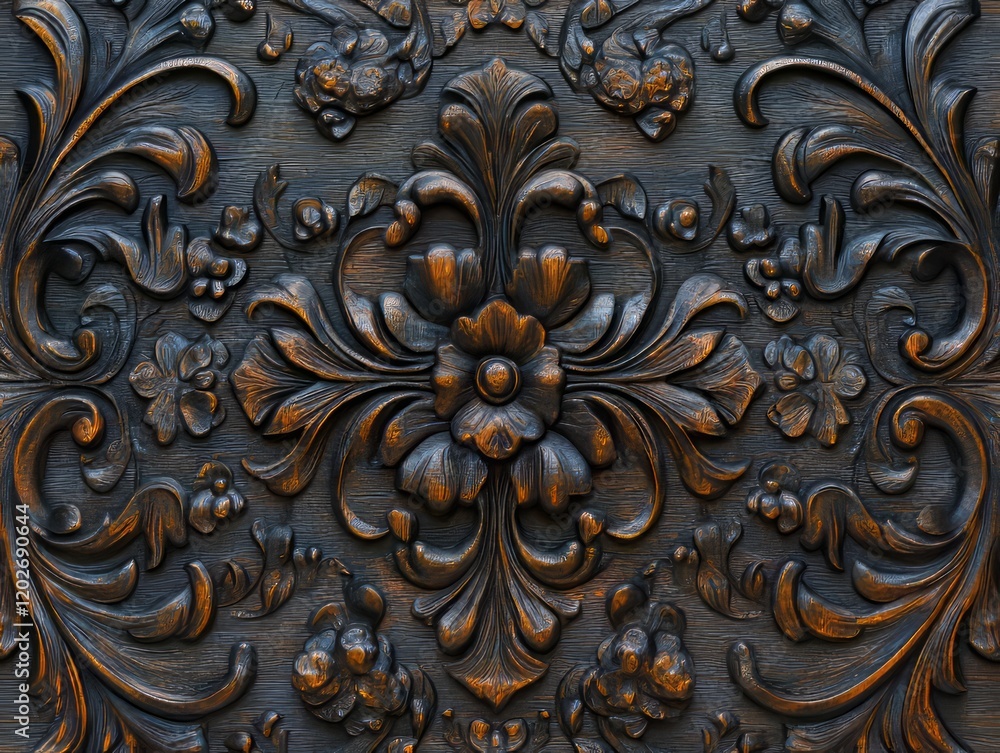 Obraz premium Intricate floral wood carving detail