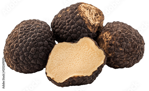 Culinary black truffles isolated on transparent background photo