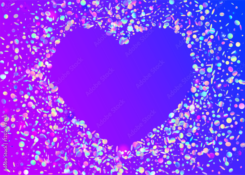 Holographic Background. Falling Ribbon. Light Concept. Cristal Design. Blue Disco Confetti. Carnaval Effect. Rainbow Paper. Happy Birthday Explosion. Purple Holographic Background