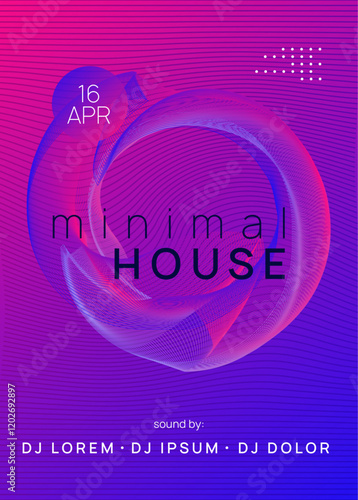 Discotheque Poster. Music Festival Graphic. Electronic Disco Invitation. Violet Night Club Magazine. Trance Invite. Pink Dance Design. Fest Event. Blue Discotheque Poster