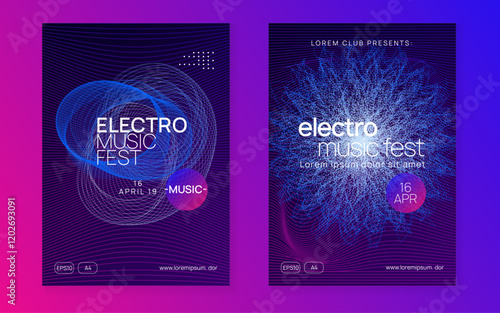 Techno Magazine. Dance Banner. Concert Vector. Blue Music Event. Electronic Beat Invitation. Fest Trance Template. Violet Discotheque Poster. Green Techno Magazine