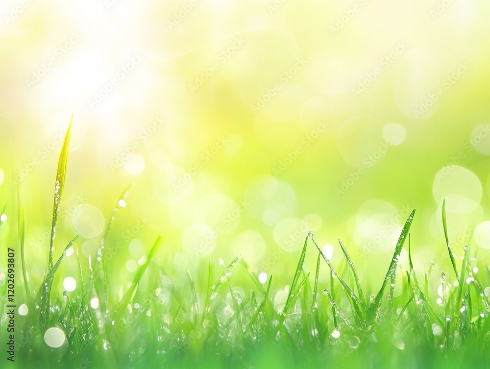 Fototapeta premium Dew-kissed grass in morning sunlight
