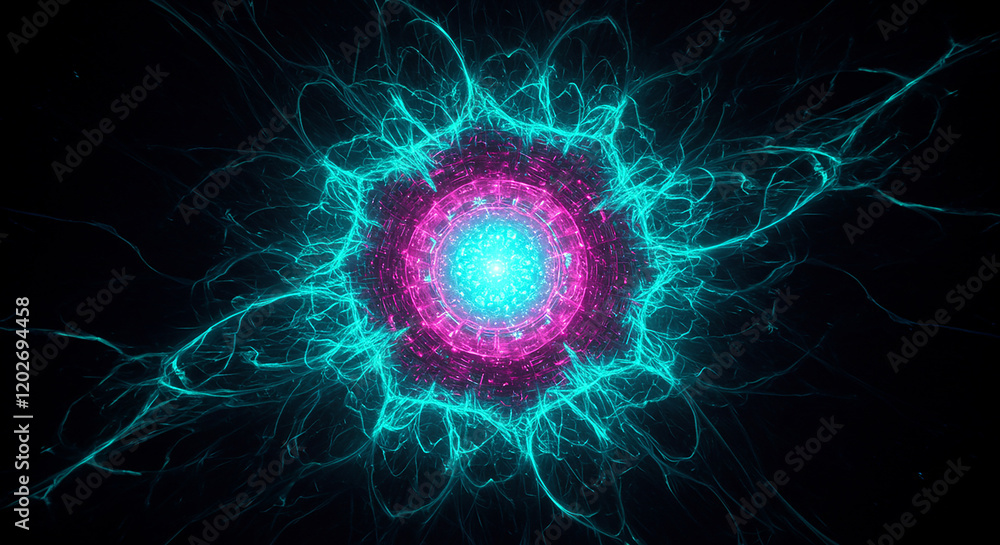 Abstract Energy Vortex Glowing Teal and Pink Plasma Burst Futuristic Sci Fi Background Abstract Energy Vortex Glowing Teal and Pink Plasma Burst Futuristic Sci Fi Background
