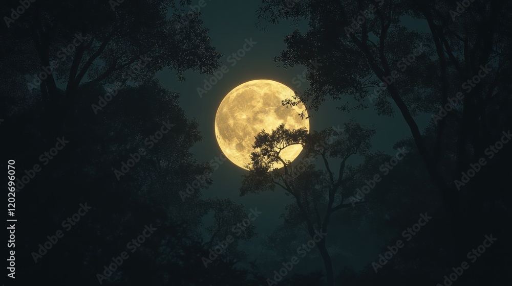 Naklejka premium Enchanted Forest: A Night Under the Full Moon's Glow