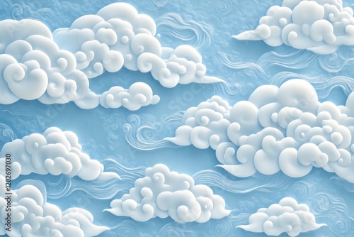 Wallpaper Mural Stylized clouds on a light blue background Torontodigital.ca